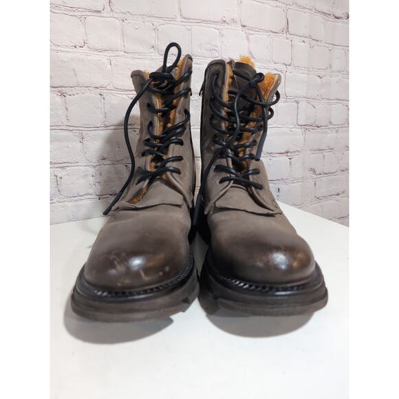 A.S. 98 Boots Lukie Brown Leather Shearling Lined Combat Ankle Boots Sz 40 AS 98 - Picture 9 of 16